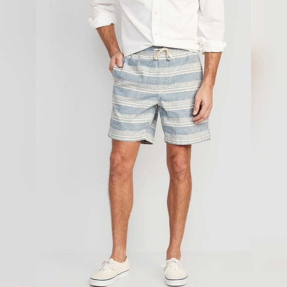 Old Navy #853507 Blue Striped Linen Blend Jogger Shorts NWT, size XL - Picture 1 of 12